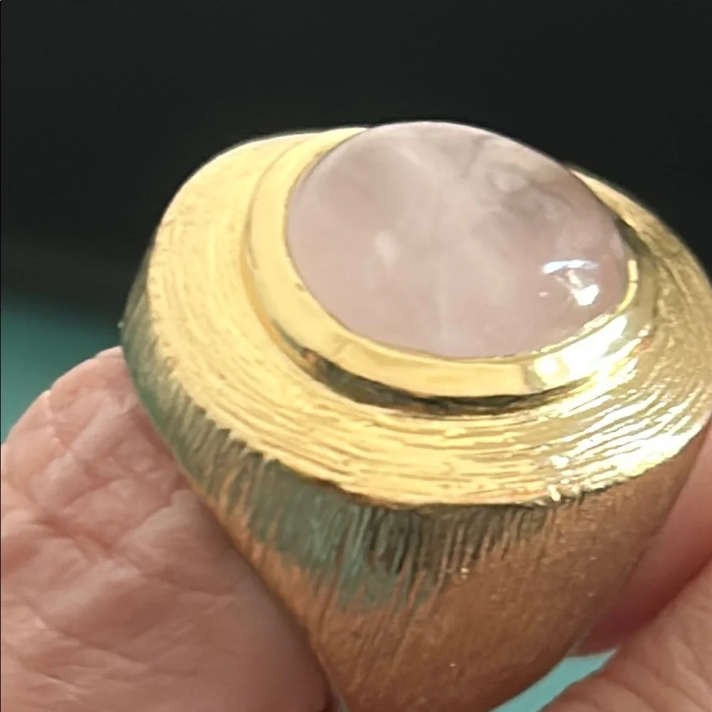Cole Haan Rose Quartz Brushed Gold Tone Artisanal Statement Ring - Picture 8 of 9